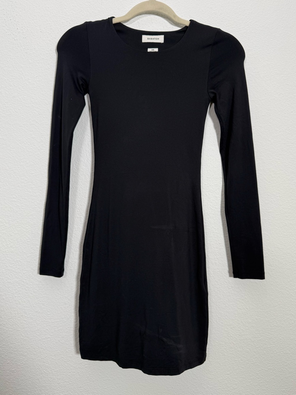 Babaton Aritzia Black Bodycon Mini Dress Long Sleeve Minimalist Quiet Luxury 2XS